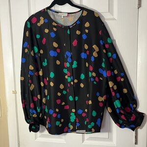 Lafayette 148 New York NWOT Sicilia Scatter Dot Print Silk Blouse black sz LG